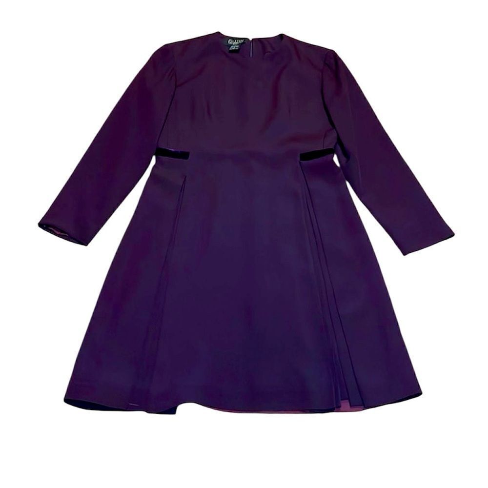 Gillian Petites SILK Dress, Plum, Velvet Trim, lined, 2